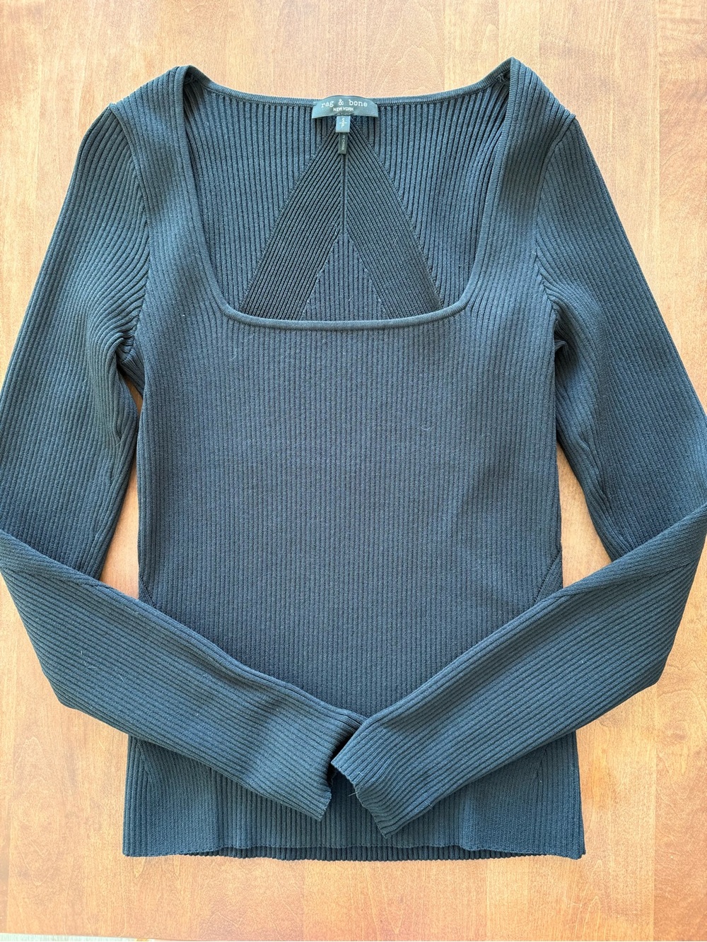 rag & bone Black Ribbed Square-Neck Long Sleeve Top